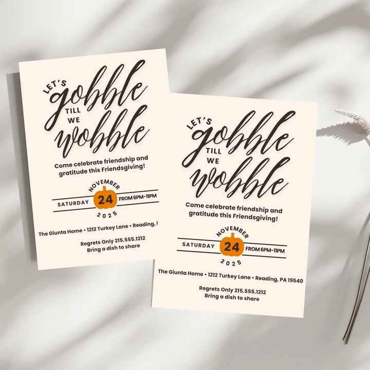 Gobble until you wobble thanksgiving invitation modern black and white typography printed or printable for fun fall