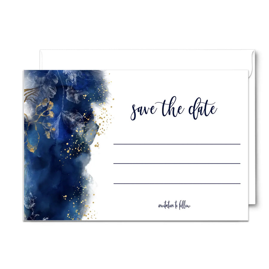 Gold Floral Watercolor Save the Date Cards - 25 Pack with Envelopes, Luxurious Invitations - 3.5x5 - Paper Clever Party