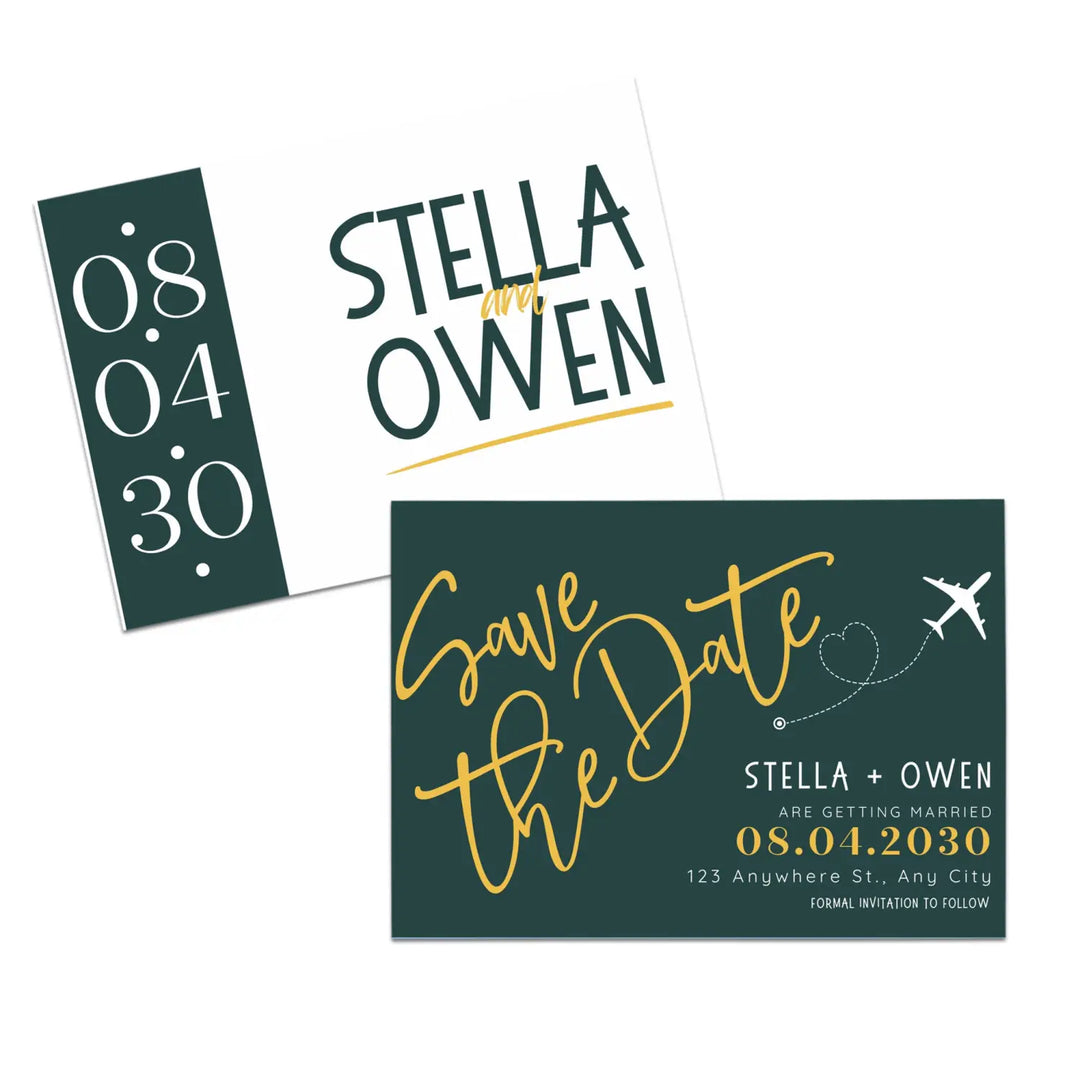 Custom Hunter Green and Gold Save the Date Cards - Personalized 4x6 Inch Invitations with Elegant Typography and White Envelopes - Perfect for Weddings, Birthdays, and Showers