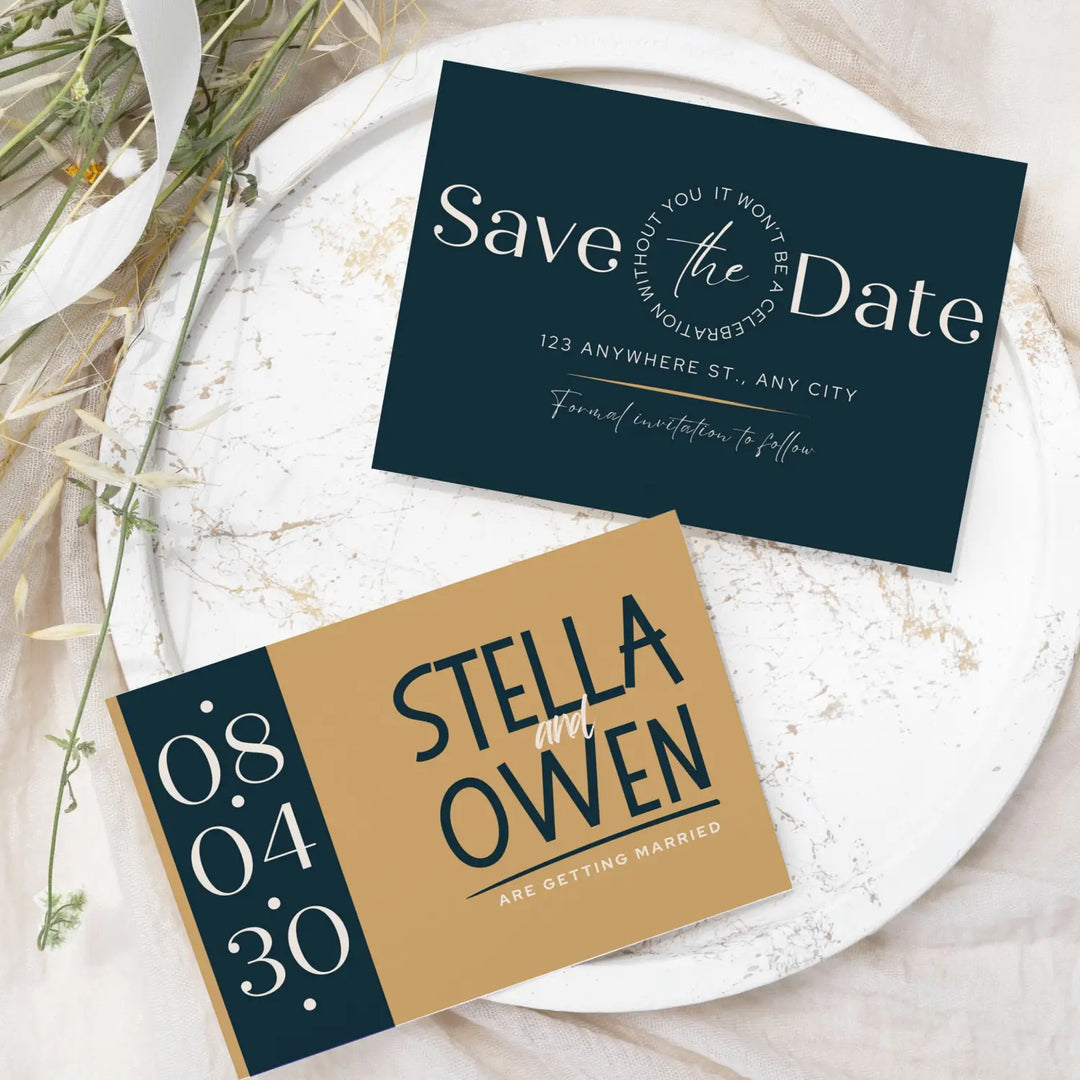 Custom Sandstone and Black Save the Date Cards - Personalized 4x6 Inch Invitations with Elegant Typography and White Envelopes - Perfect for Weddings, Birthdays, and Showers