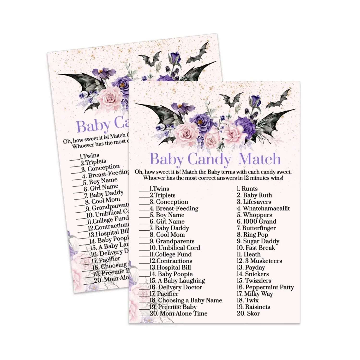 Gothic baby shower candy matching game printable instant download halloween pink - party games