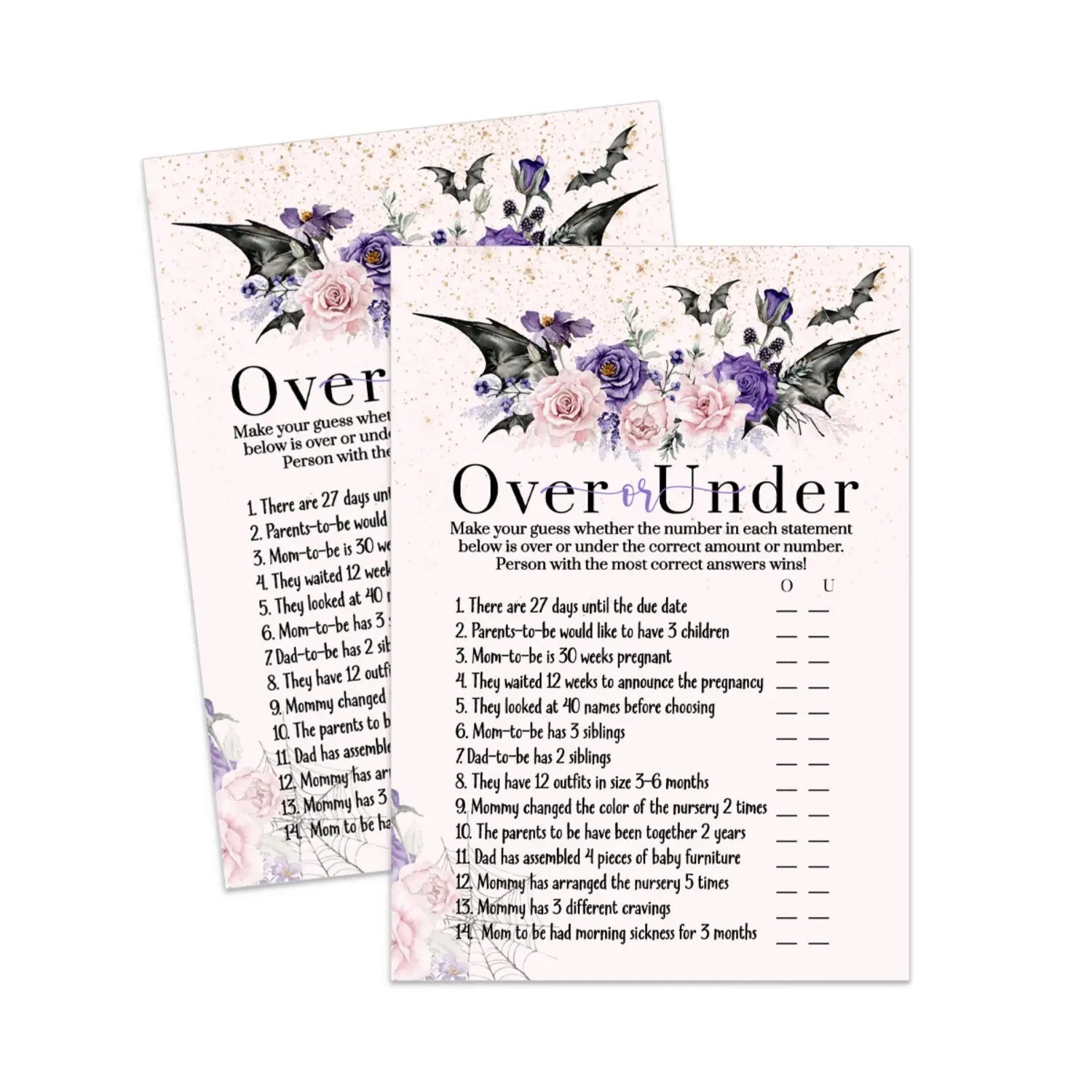 Gothic baby shower game over or under halloween printable digital download - party games
