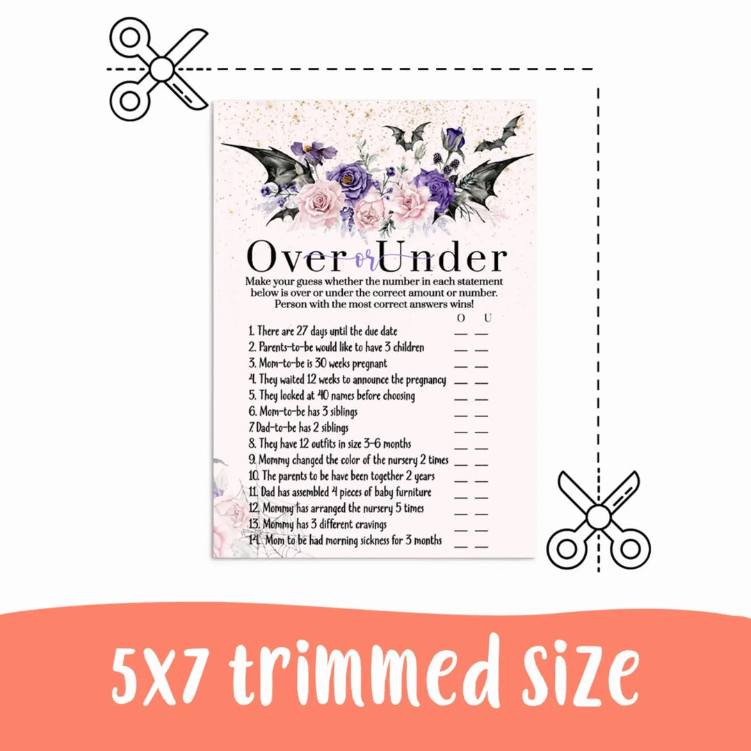 Gothic Baby Shower Game Over or Under Halloween Printable Digital Download - Paper Clever Party