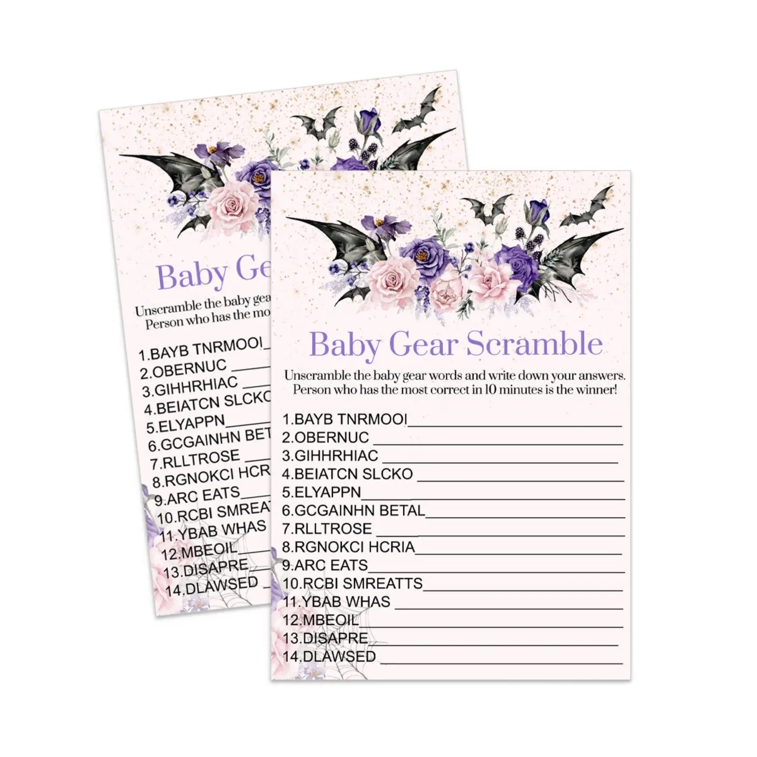 Gothic baby shower game word scramble printable halloween spooky digital - party games