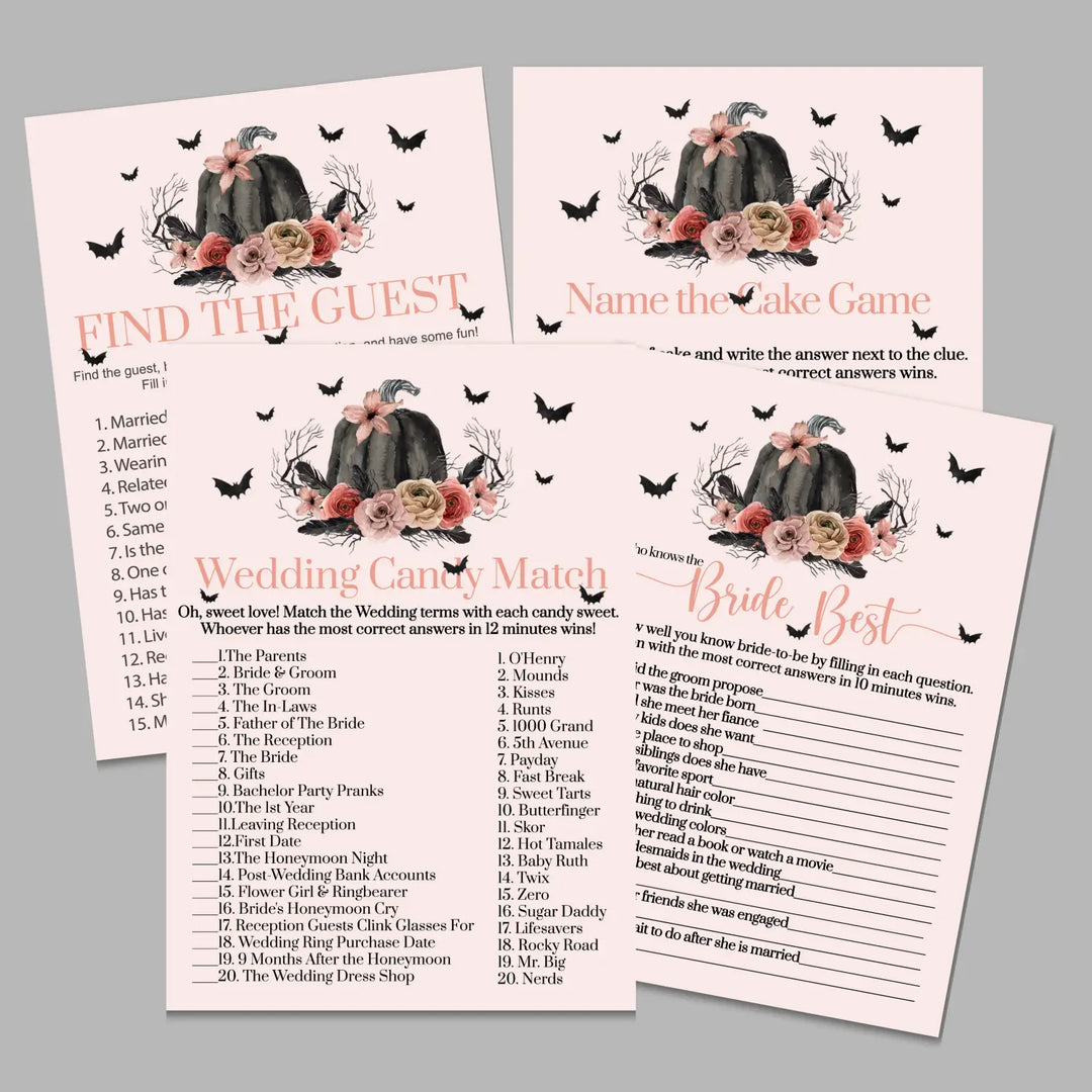Gothic bridal shower game instant download 8 games blush and black printable fun for halloween wedding celebrations