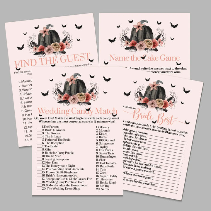 Gothic bridal shower game instant download 8 games blush and black printable fun for halloween wedding celebrations