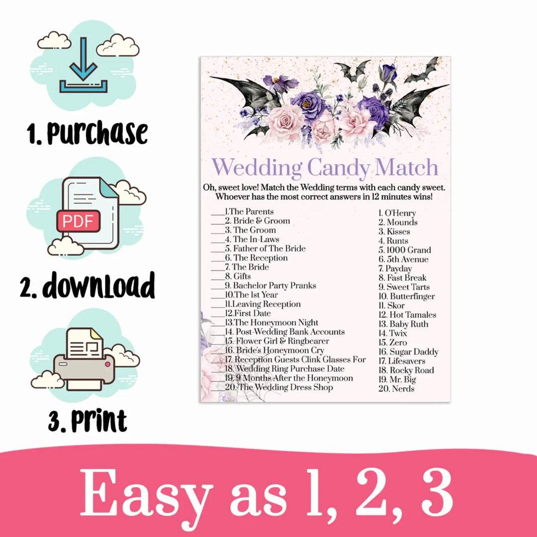 Gothic Bridal Shower Match the Candies Game Printable Halloween Download - Paper Clever Party