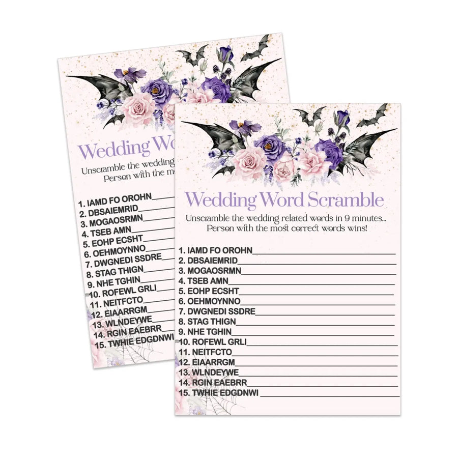 Gothic Bridal Shower Word Scramble Game Printable Halloween Wedding DIY - Paper Clever Party