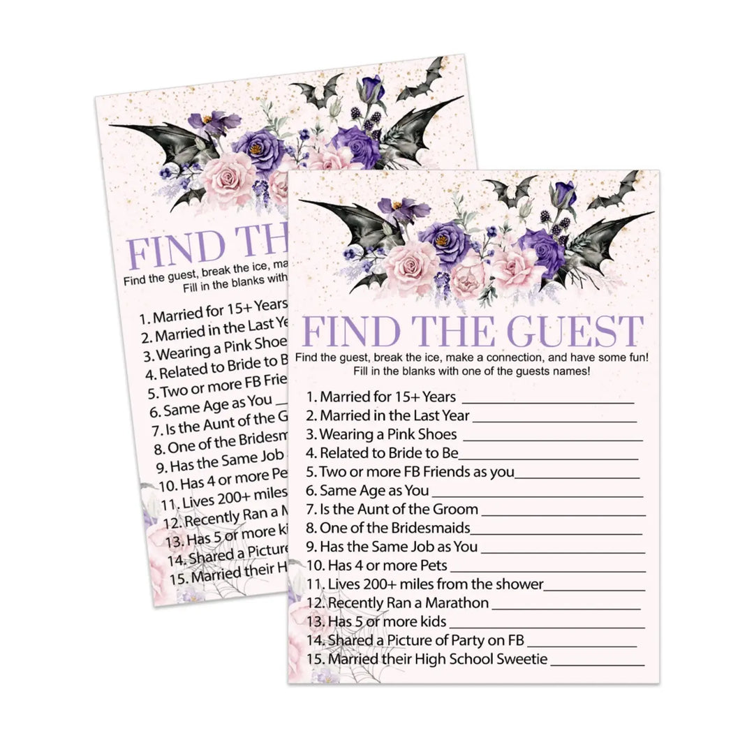 Gothic Find the Guest  Bridal Shower Game Printable Halloween Spooky Floral Pink - Paper Clever Party