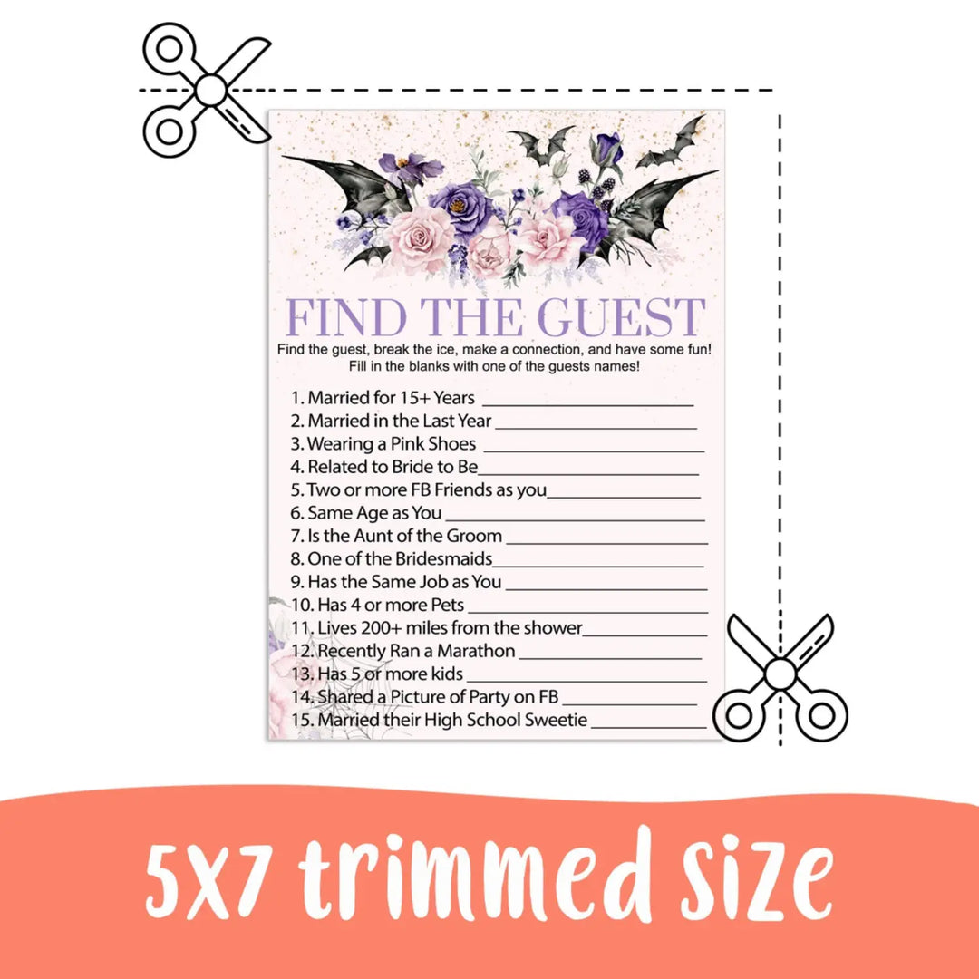 Gothic Find the Guest  Bridal Shower Game Printable Halloween Spooky Floral Pink - Paper Clever Party