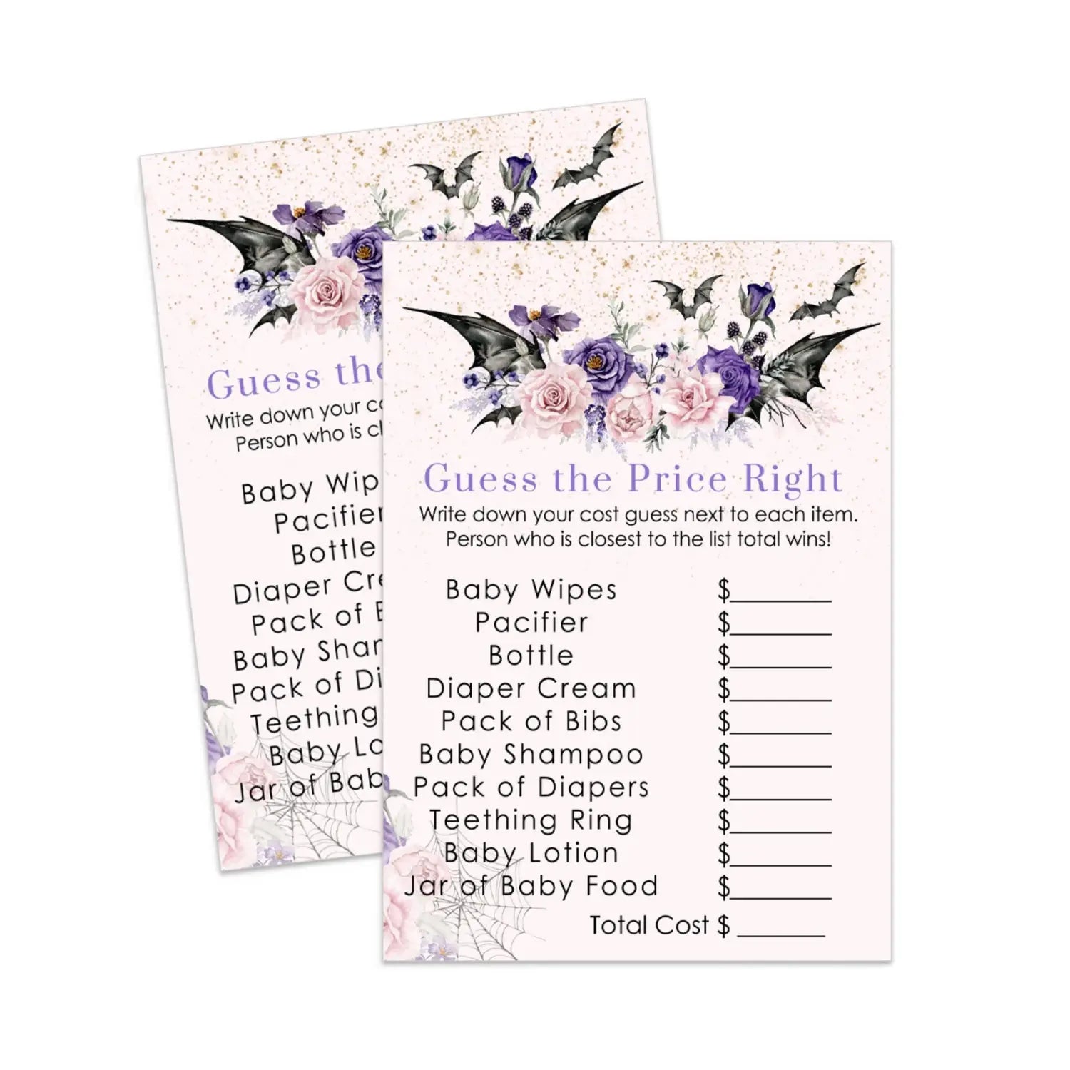 Gothic floral printable baby shower guess the price is right game halloween - party games