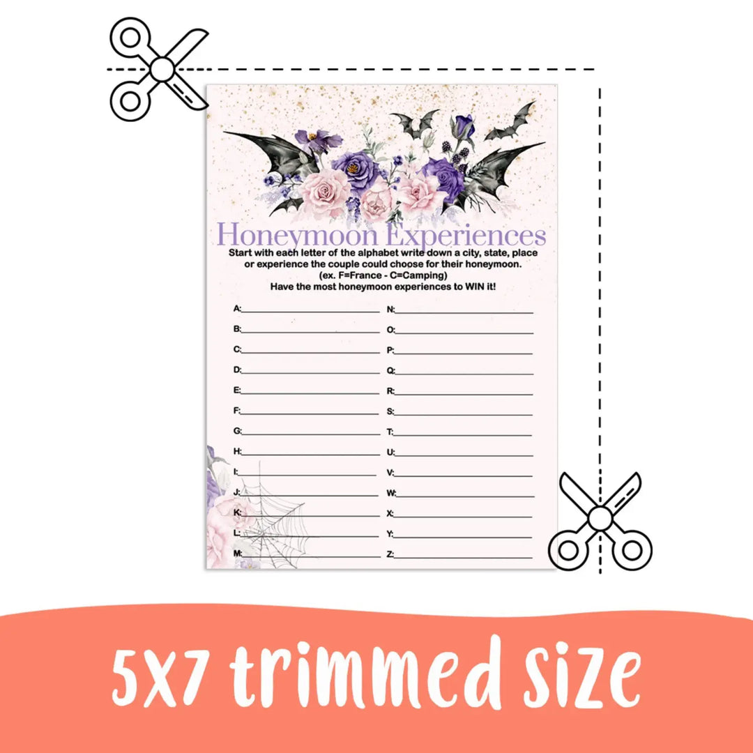 Gothic Honeymoon Experience Bridal Shower game Printable Download Halloween - Paper Clever Party