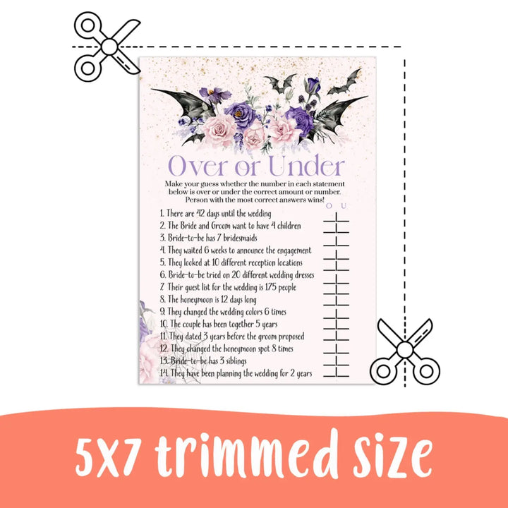 Gothic Over or Under Bridal Shower Game Instant Printable Download Halloween Spooky Floral Pink - Paper Clever Party