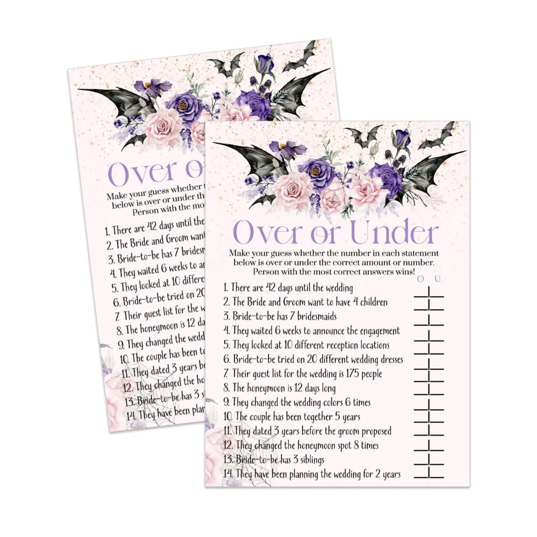 Gothic Over or Under Bridal Shower Game Instant Printable Download Halloween Spooky Floral Pink - Paper Clever Party