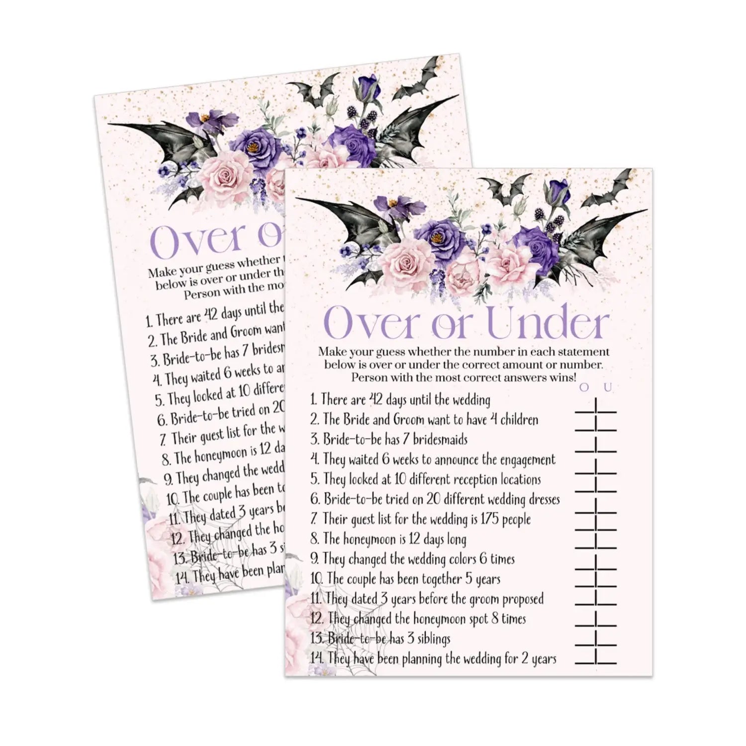 Gothic over or under bridal shower game instant printable download halloween spooky floral pink - party games