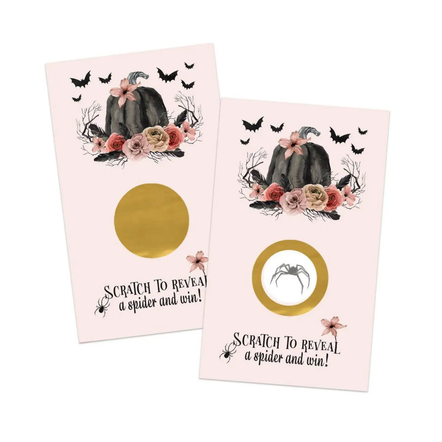 Gothic Scratch Off Bridal Shower Games for Halloween Wedding, Fall Festival, Adults, Scratcher Tickets, Pumpkin Party Favors Pink and Black, 30 Cards - Paper Clever Party