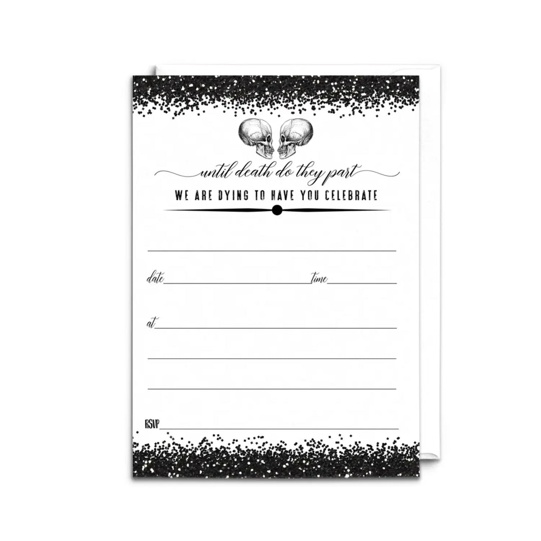 Gothic Skull Halloween Party Invites - 25ct, Black & White, 5x7 - Paper Clever Party