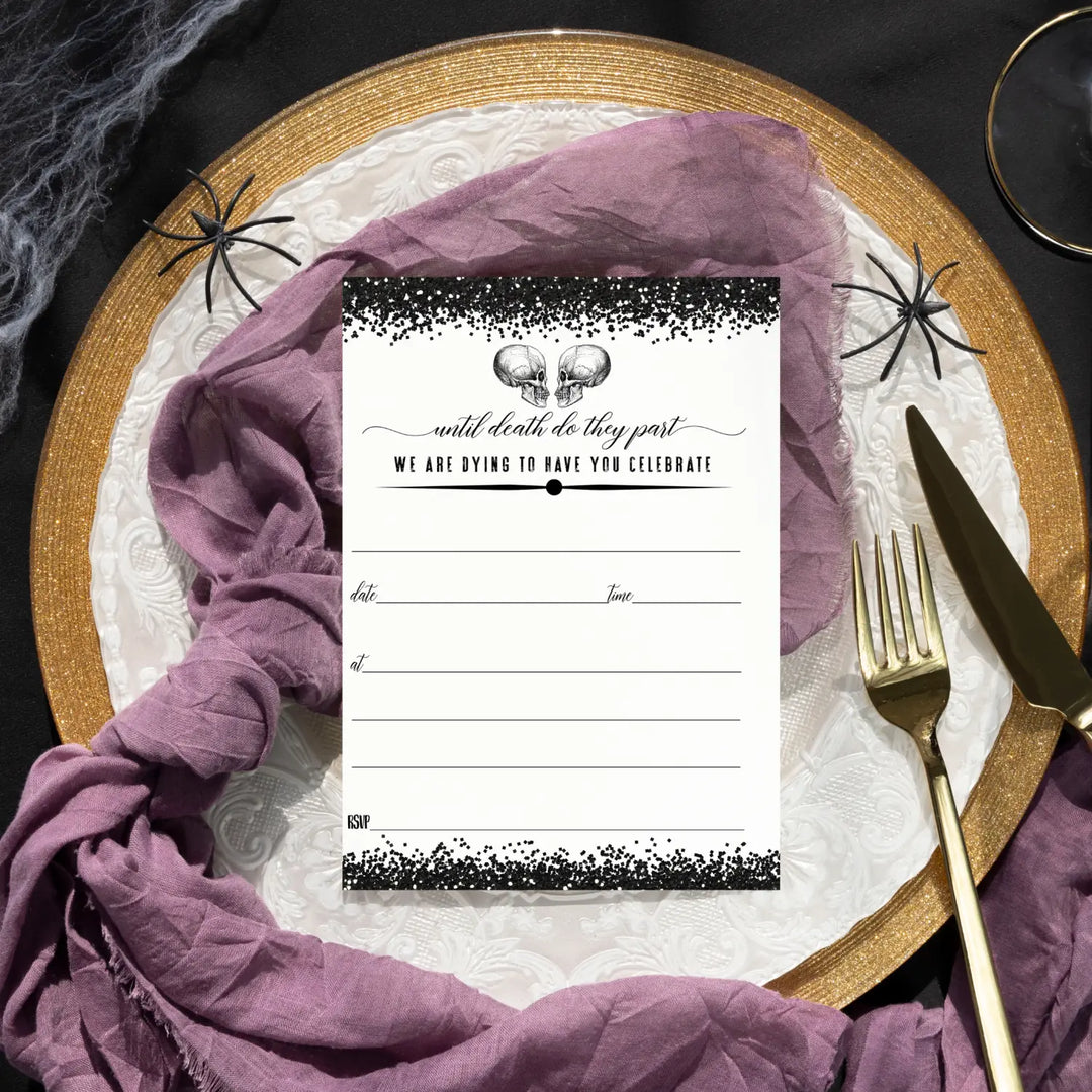 Gothic Skull Halloween Party Invites - 25ct, Black & White, 5x7 - Paper Clever Party