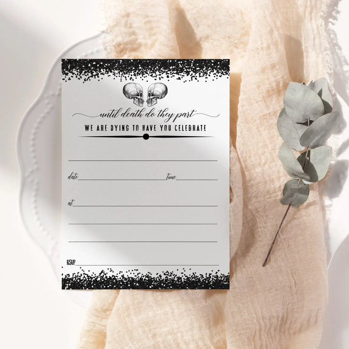 Gothic Skull Halloween Party Invites - 25ct, Black & White, 5x7 - Paper Clever Party