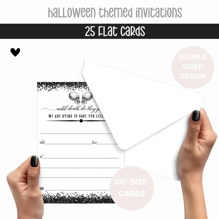 Gothic Skull Halloween Party Invites - 25ct, Black & White, 5x7 - Paper Clever Party