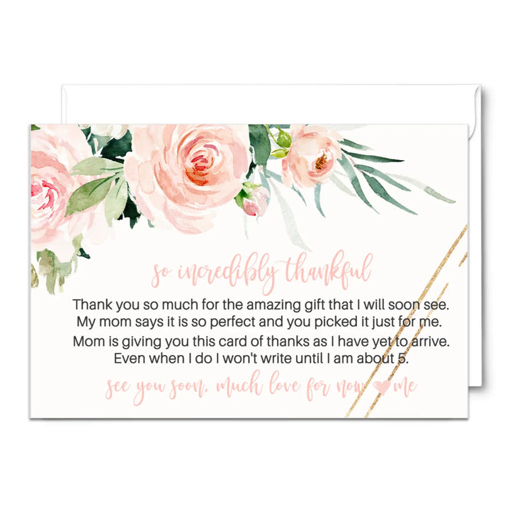 Graceful Floral Baby Shower Thank You Cards for Girls – Notecards (Pack of 25) - Paper Clever Party