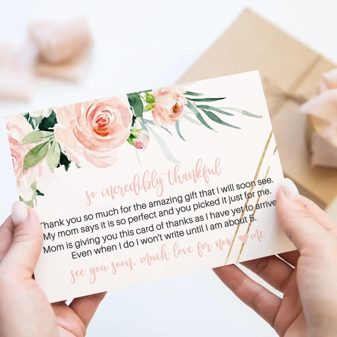 Graceful Floral Baby Shower Thank You Cards for Girls – Notecards (Pack of 25) - Paper Clever Party