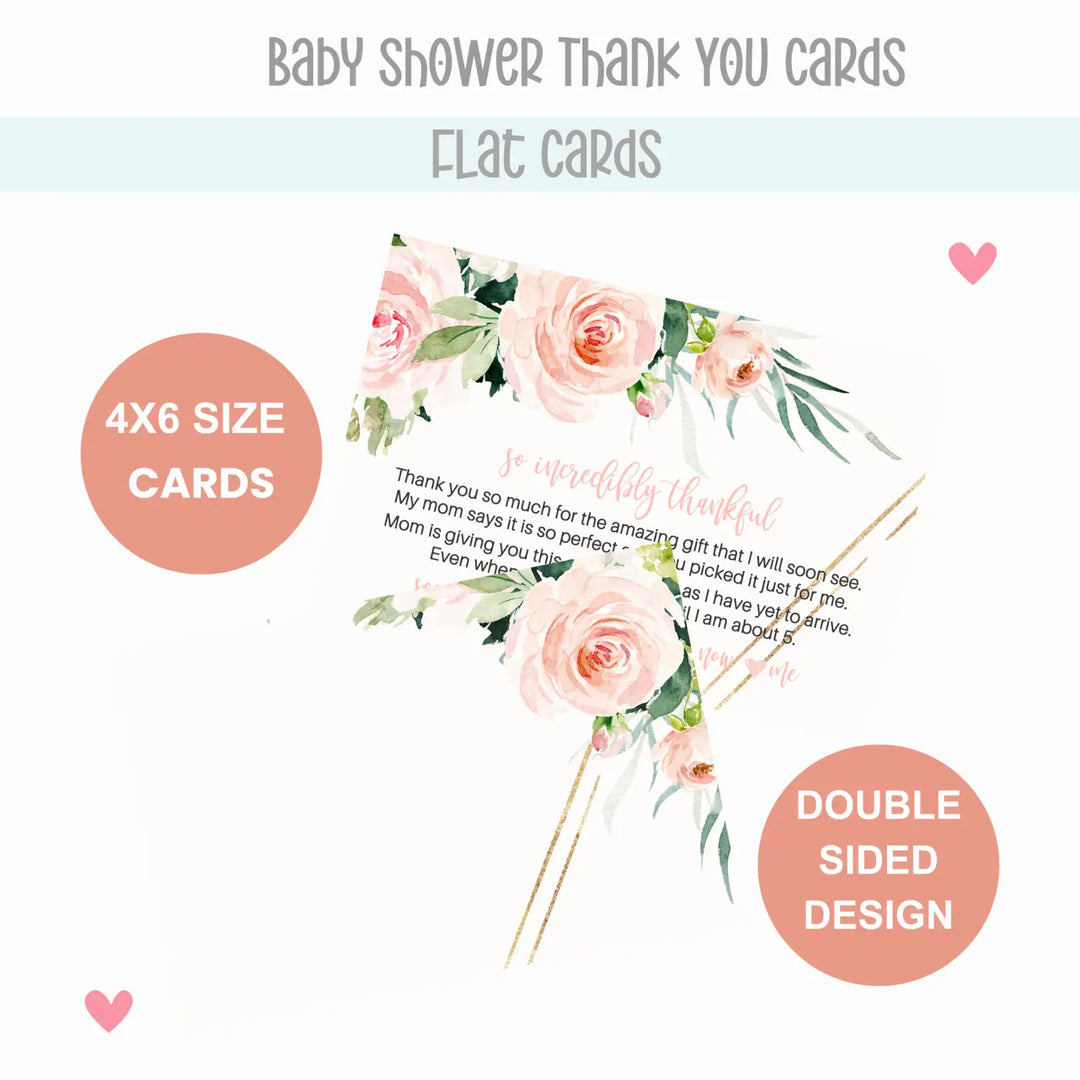 Graceful Floral Baby Shower Thank You Cards for Girls – Notecards (Pack of 25) - Paper Clever Party