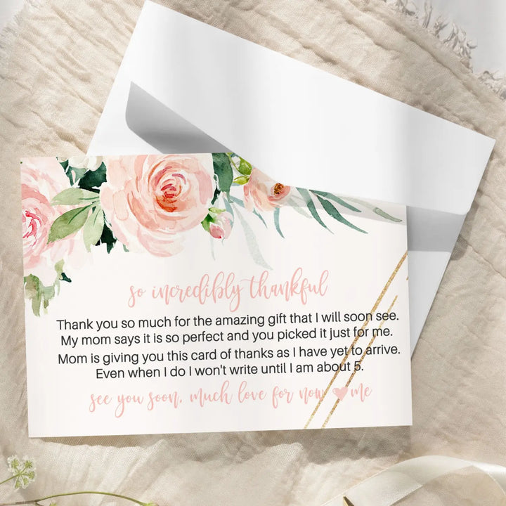 Graceful Floral Baby Shower Thank You Cards for Girls – Notecards (Pack of 25) - Paper Clever Party