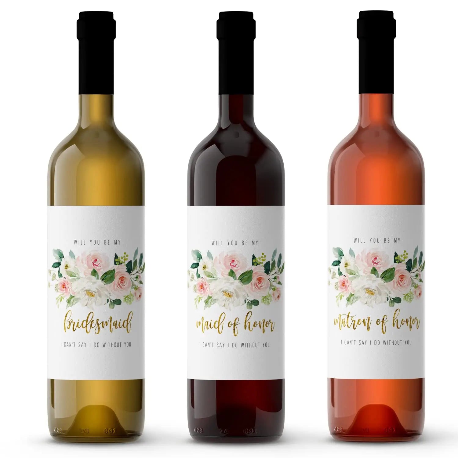 Graceful floral bridesmaid wine labels by paper clever - 12 pack - creative wedding party invites - kitchen