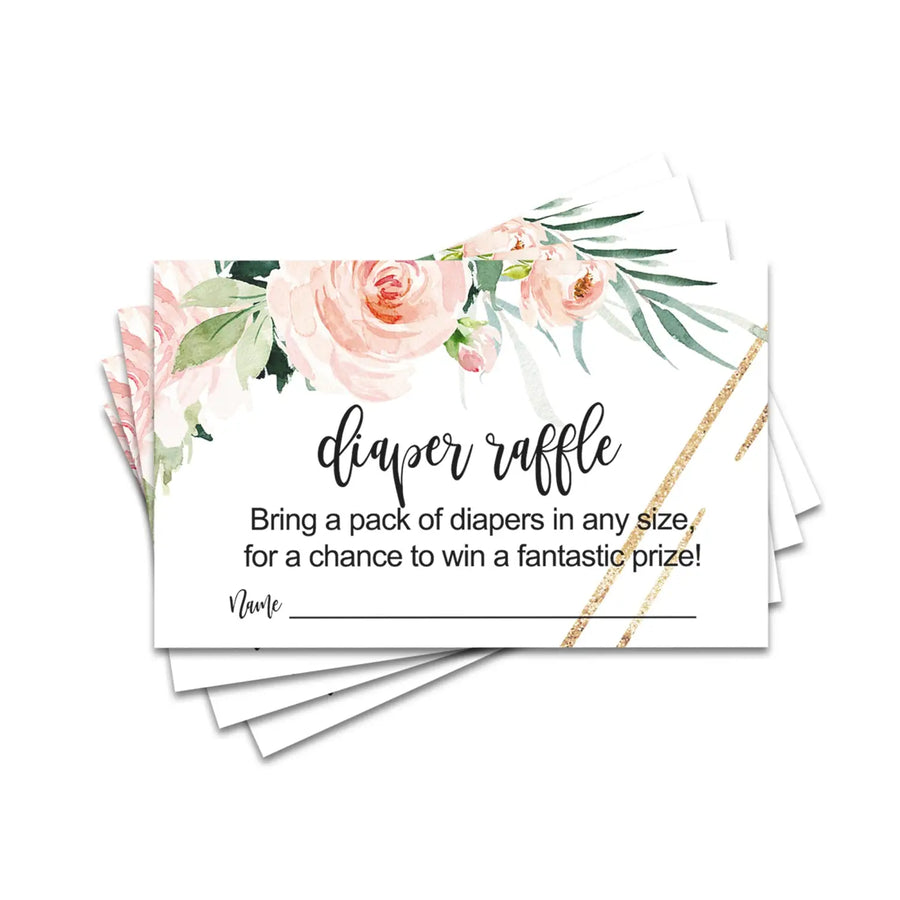 Graceful Floral Diaper Raffle Tickets - Baby Shower Game Inserts by Paper Clever Party, 50 Pack - Paper Clever Party