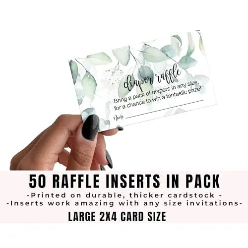 Greenery Diaper Raffle Tickets Invitation Insert Cards, 50 Pack - Paper Clever Party