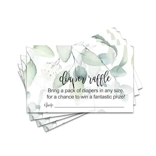 Greenery Diaper Raffle Tickets Invitation Insert Cards, 50 Pack - Paper Clever Party