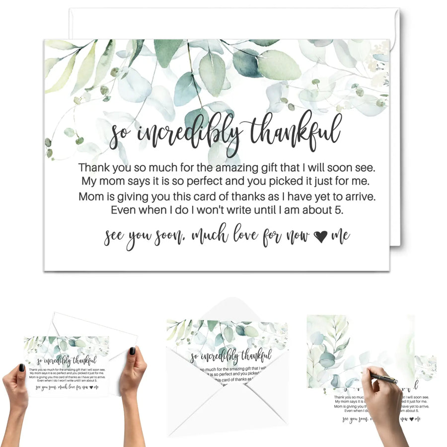 Greenery Thank You Cards for Girls Baby Shower – Personalized Notecards (Pack of 25) - Paper Clever Party