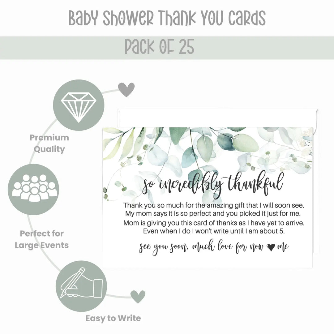 Greenery Thank You Cards for Girls Baby Shower – Personalized Notecards (Pack of 25) - Paper Clever Party