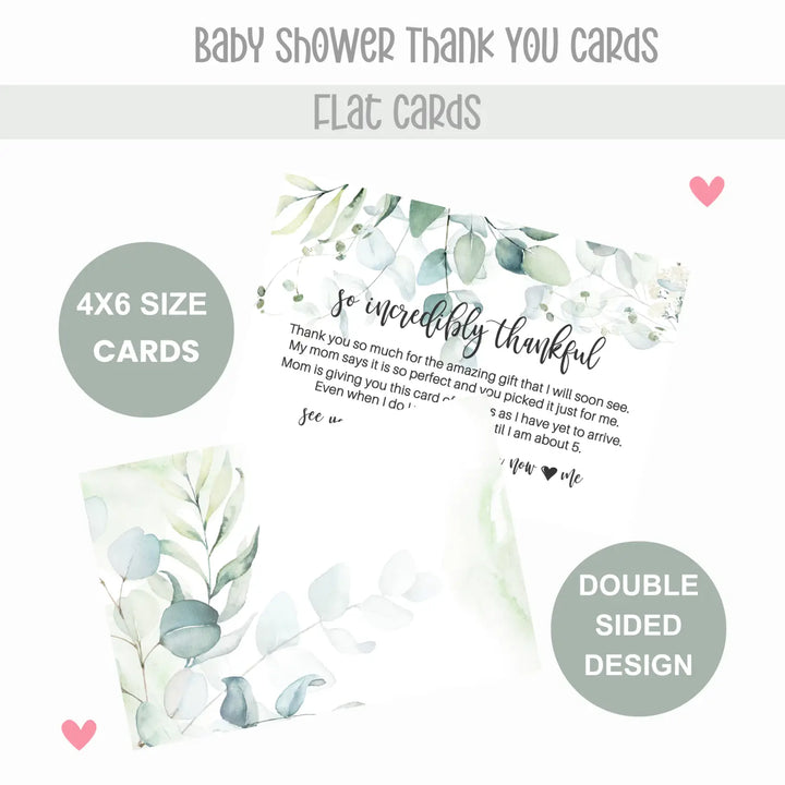 Greenery Thank You Cards for Girls Baby Shower – Personalized Notecards (Pack of 25) - Paper Clever Party