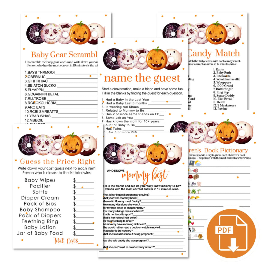 Halloween baby shower games bundle – instant download printable activities coed celebration fun digital game diy party