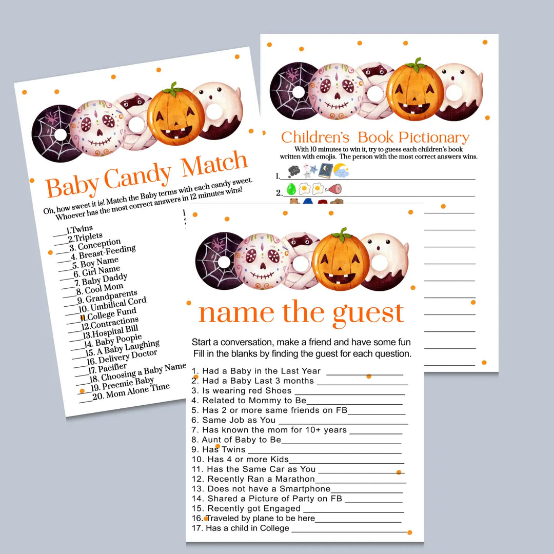 Halloween baby shower games bundle – instant download printable activities coed celebration fun digital game diy party