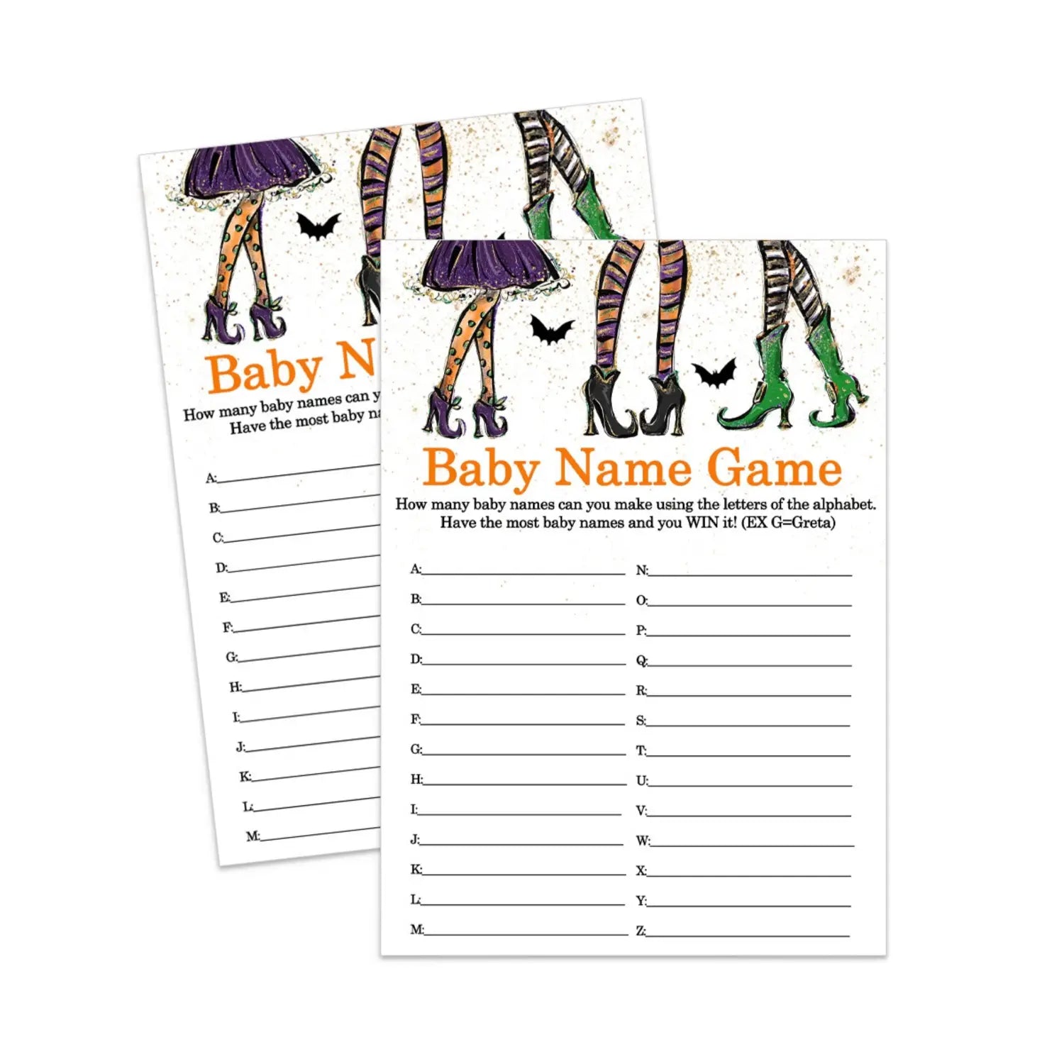 Halloween baby shower name race game printable pdf download is brewing - party games