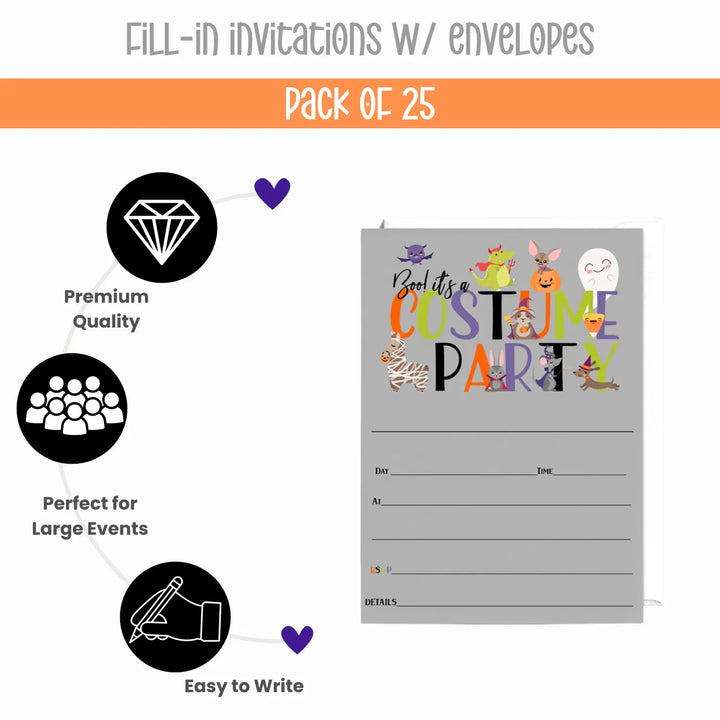 Halloween Costume Party Invites - 25ct, Spooky Fun, 5x7 - Paper Clever Party