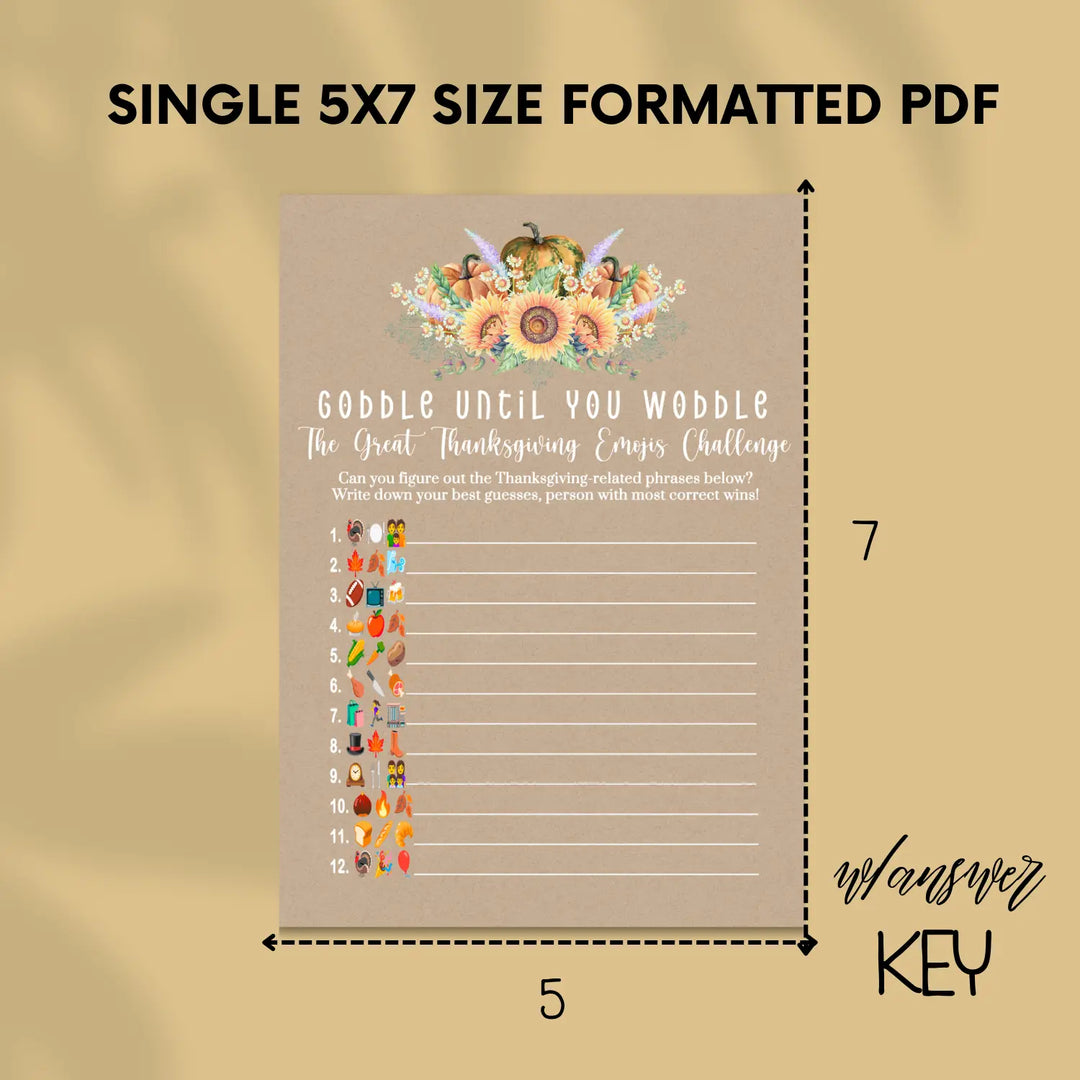 Harvesting thanksgiving game printable – picture guess digital download with answer key 5x7 cards instant family