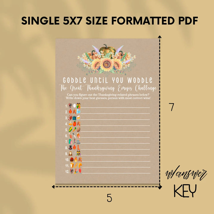 Harvesting thanksgiving game printable – picture guess digital download with answer key 5x7 cards instant family