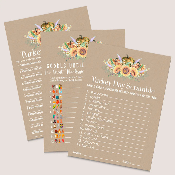 Harvesting thanksgiving games bundle – printable word scramble trivia emoticon instant download holiday activity pack