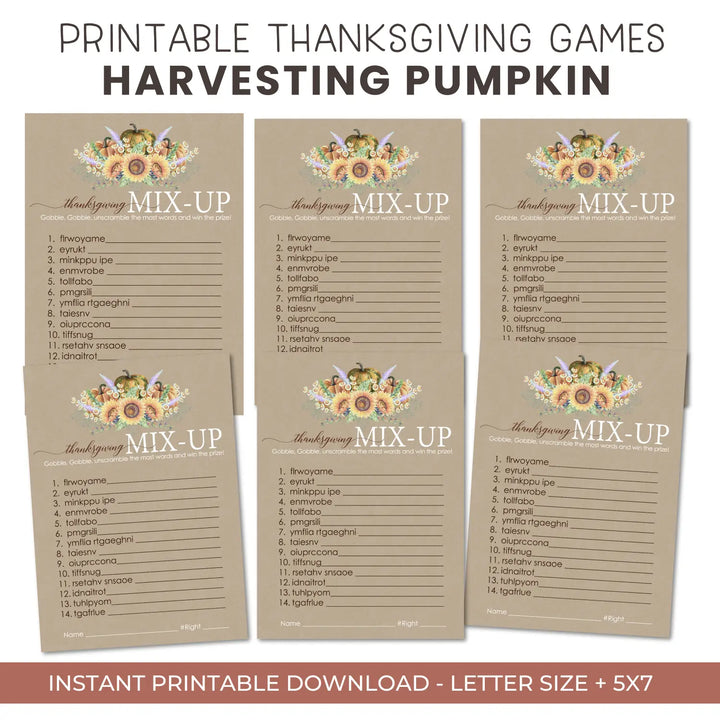 Harvesting thanksgiving word scramble printable – digital download with rustic design answer key 5x7 letter size