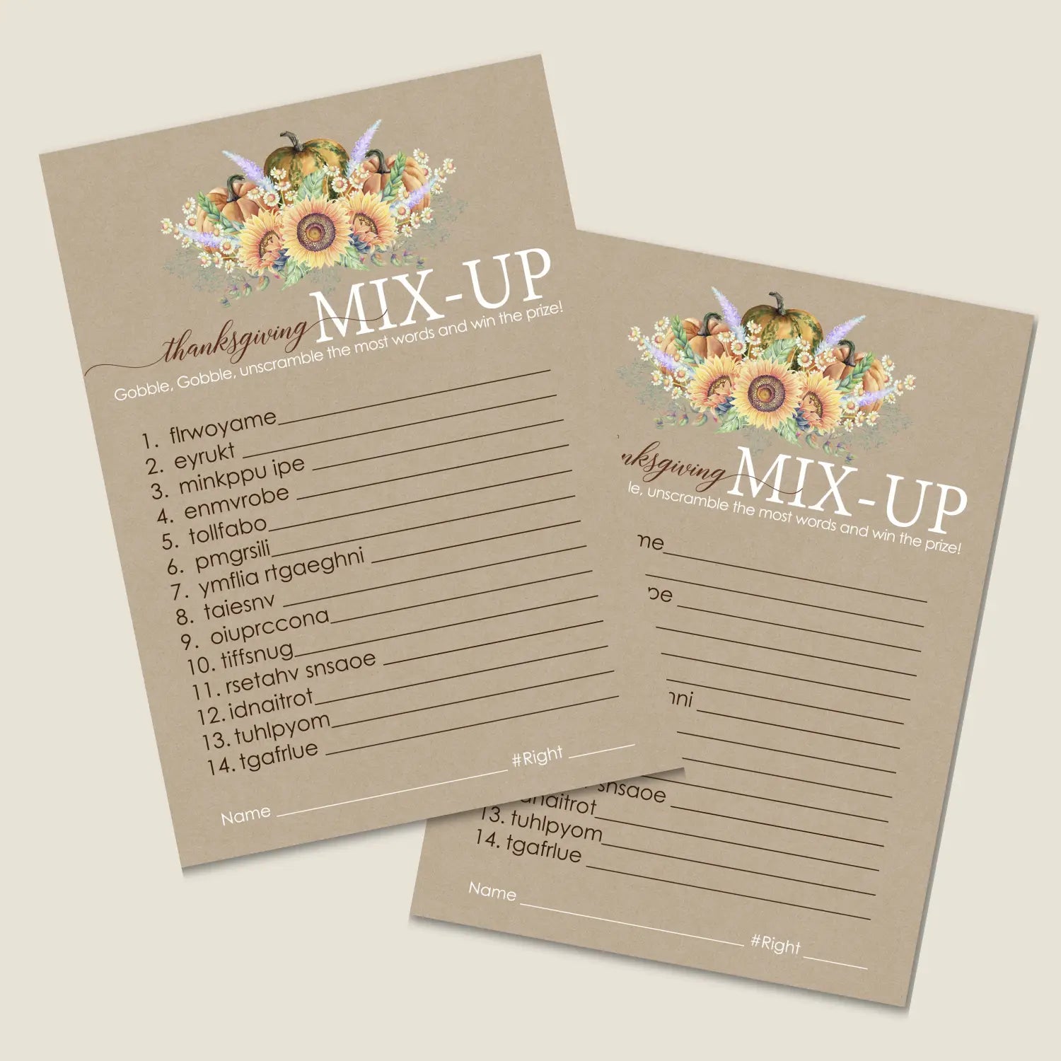 Harvesting thanksgiving word scramble printable – digital download with rustic design answer key 5x7 letter size