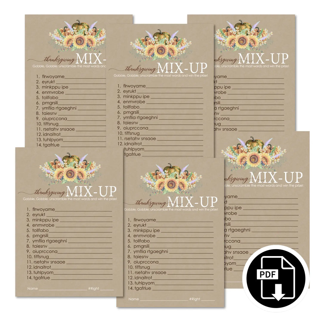 Harvesting thanksgiving word scramble printable – digital download with rustic design answer key 5x7 letter size