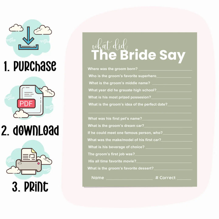 Heathered mauve bridal shower game bundle - instant download of 4 fun wedding games for a soft and whimsical