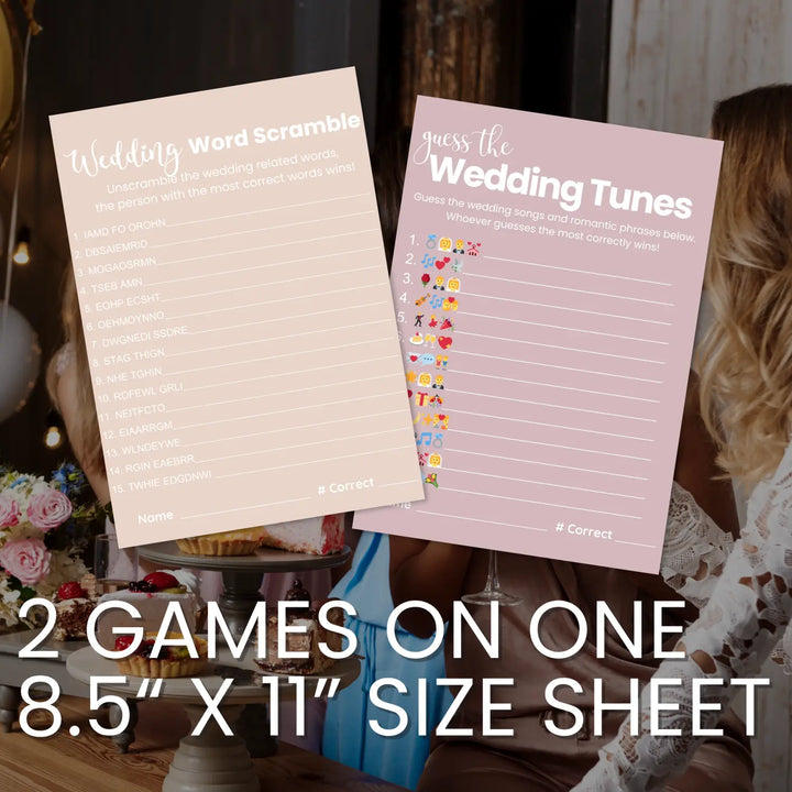 Heathered mauve bridal shower game bundle - instant download of 4 fun wedding games with answer keys - party