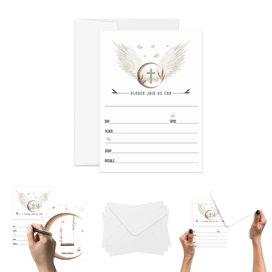 Heaven Sent Baptism Invitations with Envelopes, 20 Pack, 5x7 Blank Cards - Paper Clever Party