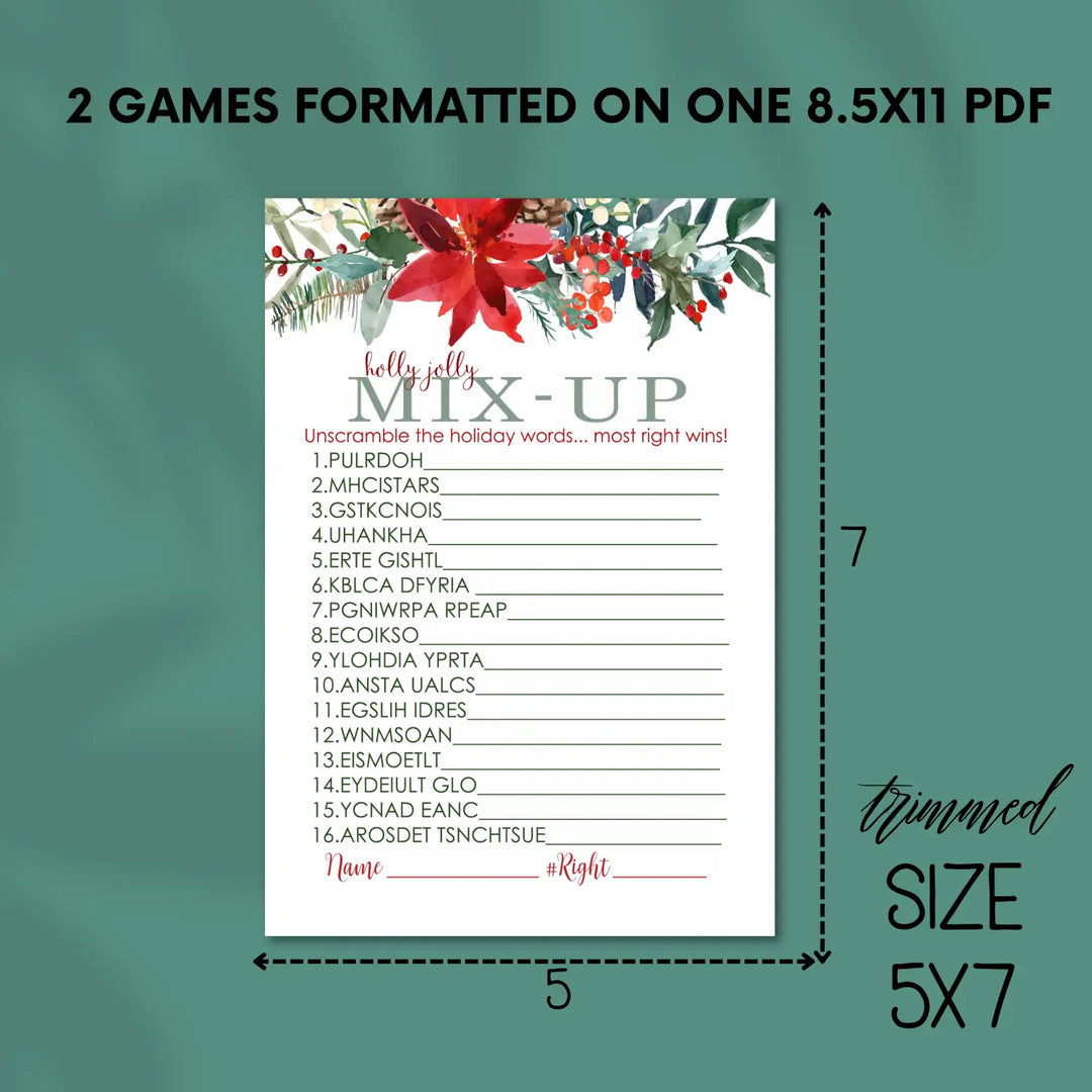 Holly christmas word scramble printable – digital instant download pdf diy - party games