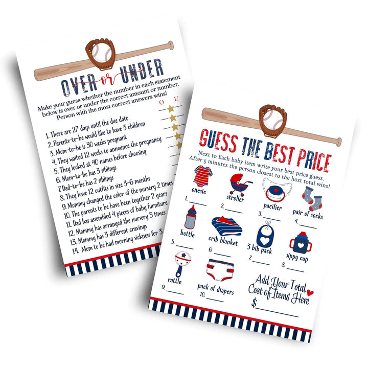 Home run baby shower game set – over or under and guess the price right 2 pack of baseball themed activities ideas